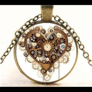 2 steampunk designs, NIB glass pendant necklace